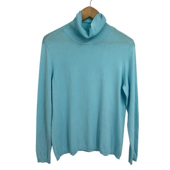 Chicos Light Blue Classic Solid Turtleneck Lightweight Sweater Medium (1) - Picture 1 of 4